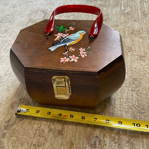 Hand Made Vintage Wooden Mini Bag with Red Handle - Picture 11 of 11